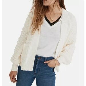 Madewell - Cotton Bobble Sleeve Open Cardigan - Cream - Medium
